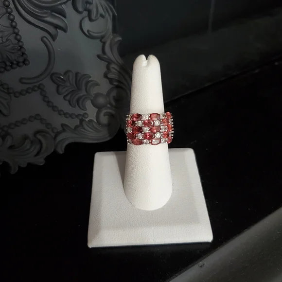 Rhodolite Garnet White Topaz Sterling Silver Ring Size 7 - Picture 9 of 16